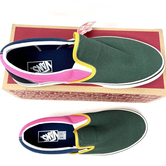 Vans Classic Slip-On Varsity VN0A4BV3V9H Mens Size 10.5 NEW Multi color Green - Picture 5 of 9